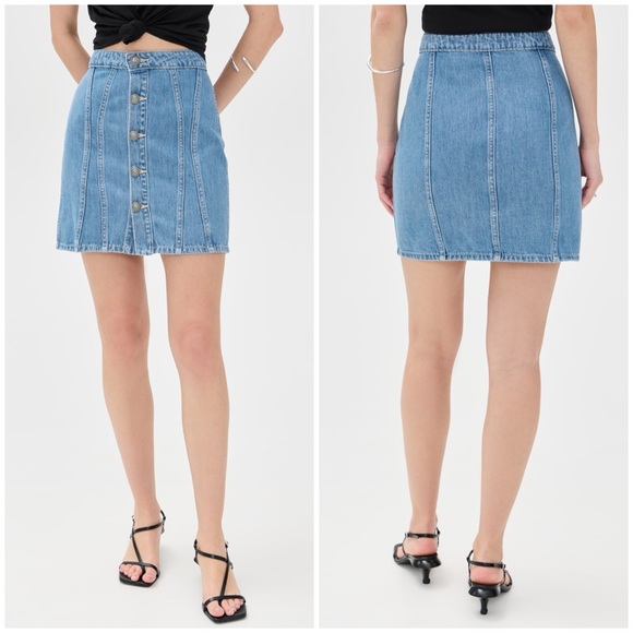 New L’Agence Phia Seamed Mini Skirt Denim Jean Hartland Blue Button Front Sz 22 - Picture 1 of 9